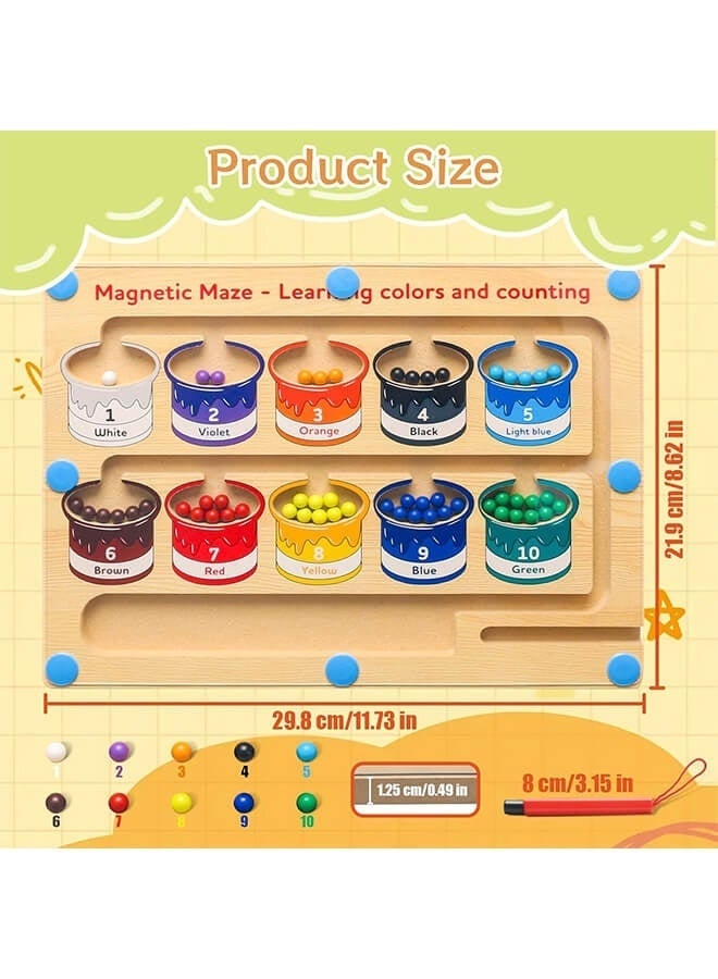 Aurlar Wooden Magnetic Maze for Toddler, Magnetic Color and Number Maze, Montessori Wooden Color Matching Learning Counting Puzzle Board, Counting Matching Activities Fine Motor Skills Toys for Kids - Image 2